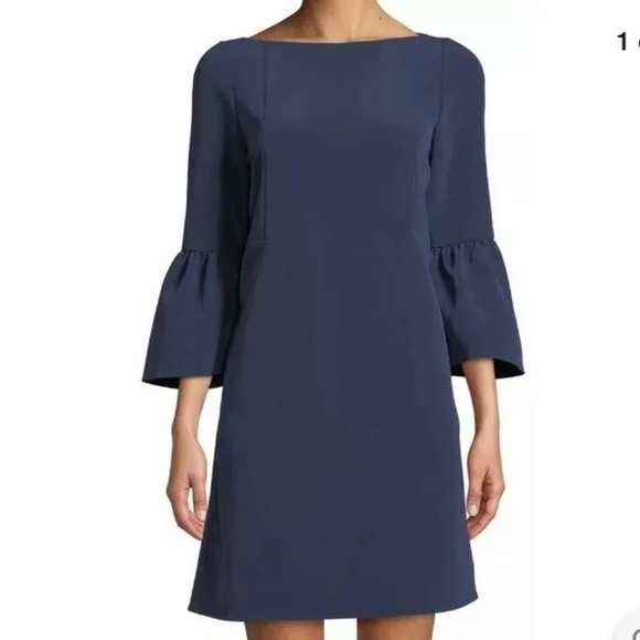 Lafayette 148 Marisa Bell Sleeve Dress Navy | size 8 - Picture 1 of 7